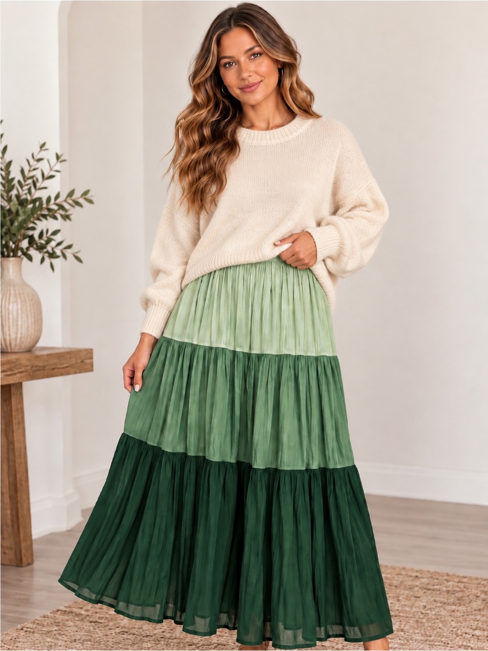 Tiered Green Ombre Maxi Skirt